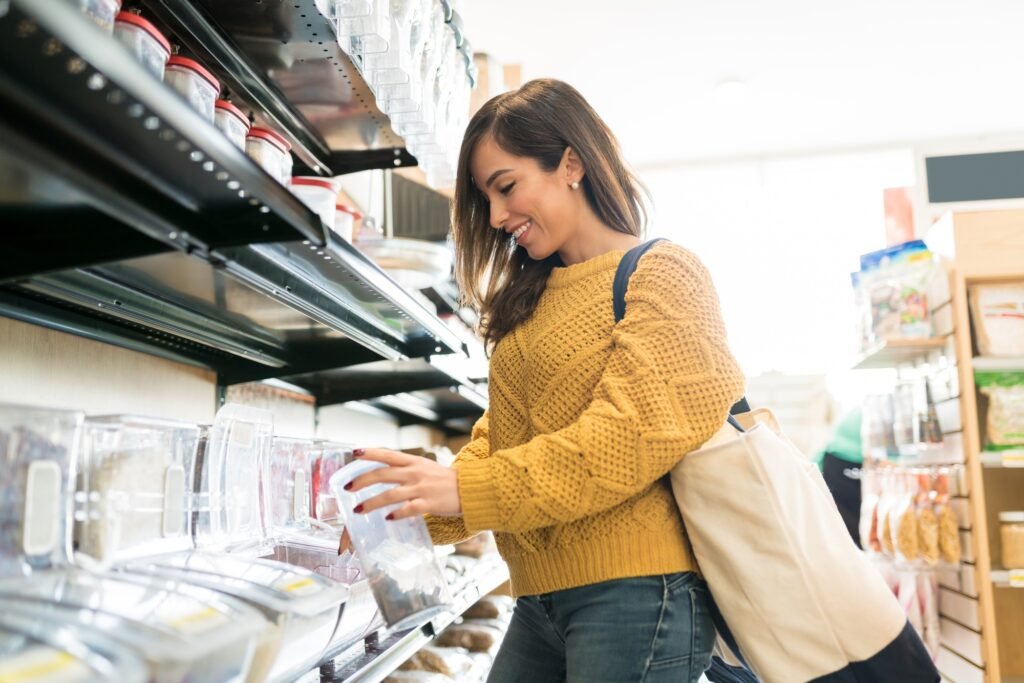 Woman Buying Food In Bulk at Grocery Store