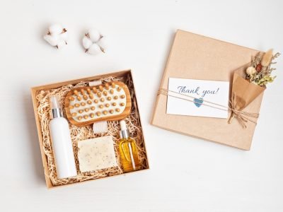 Refined thank you gift basket for romantic holidays with self care products